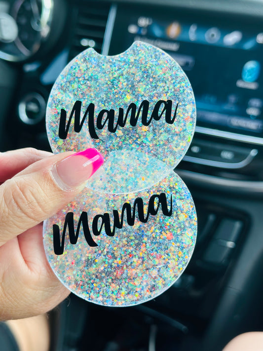 Mama white glitter Small Resin Glitter coasters