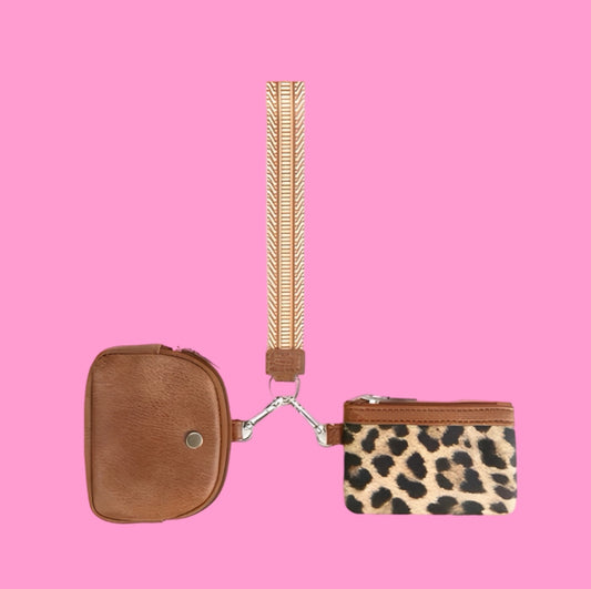 Leopard double wristlet wallet